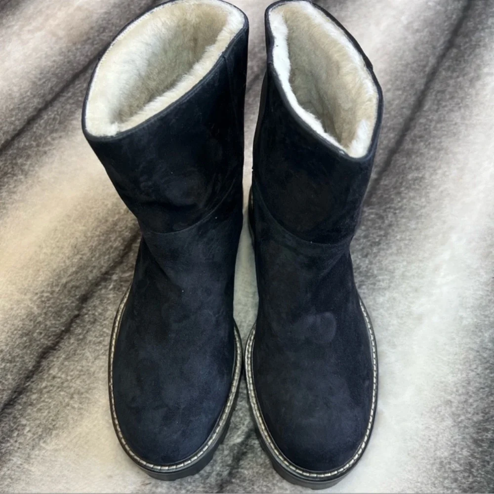 Jimmy Choo Hansel Flat Shearling Fur Lined Black Suede Boots